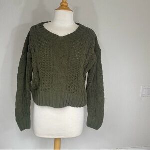 Poof Apparel Olive Chenille Chunky Knit Sweater Size Medium Cottagecore Casual